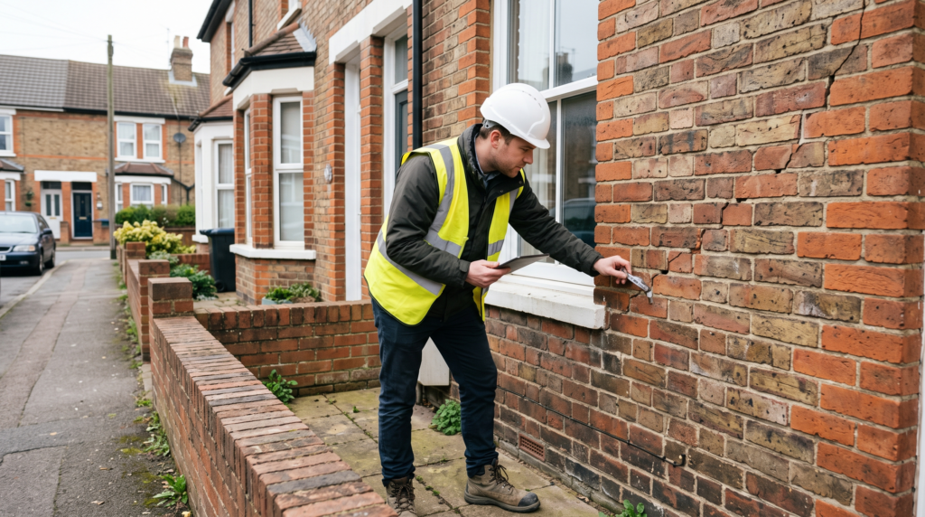 structural engineer carrying out a structural survey on a UK house